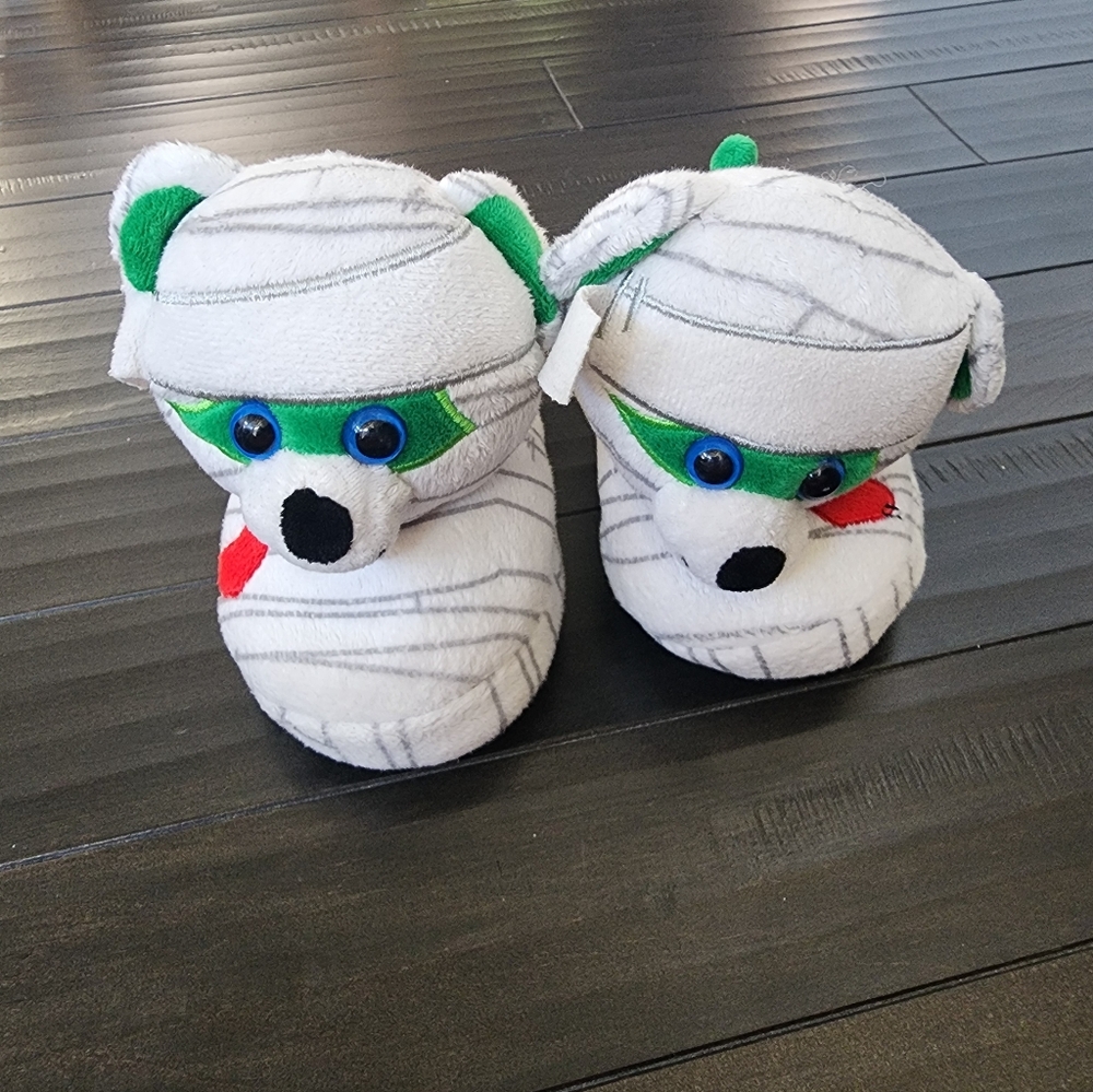 Build-A-Bear Mummy Bear Slippers - White and Green